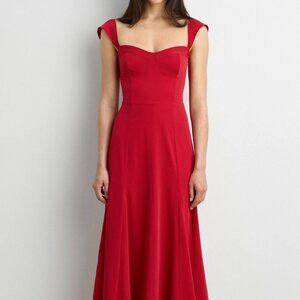 OAK + FORT - SWEETHEART NECKLINE CORSET MIDI RED DRESS